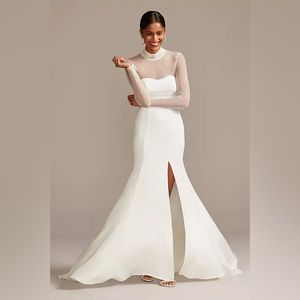 DAVID'S BRIDAL illusion sleeve high neck plus size wedding dress (NWT)